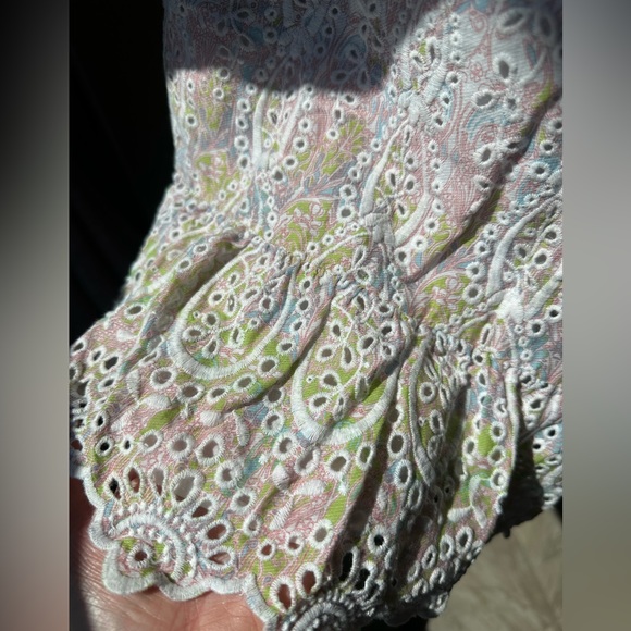 Feather Bone by Anthropologie. Eyelet Cropped Top. Overlap opening in back. - Picture 2 of 15